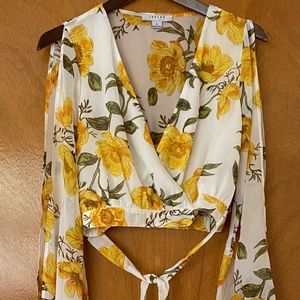 Yellow Flower Wrap Crop Top